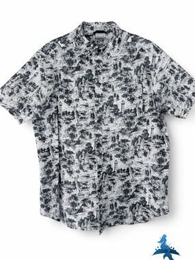 1297 Columbia Button Up Shirt XL Black White Coastal Sailboat Print